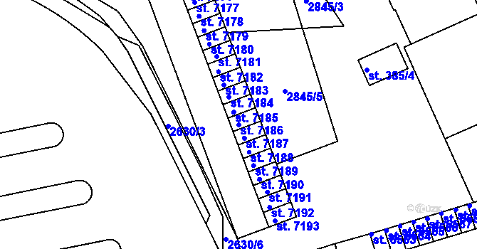 Parcela st. 7186 v KÚ Pardubice, Katastrální mapa