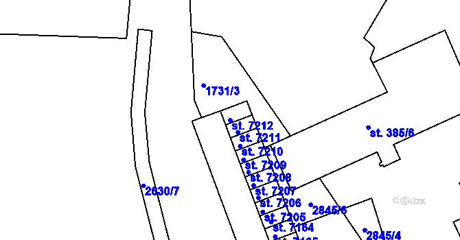 Parcela st. 7212 v KÚ Pardubice, Katastrální mapa