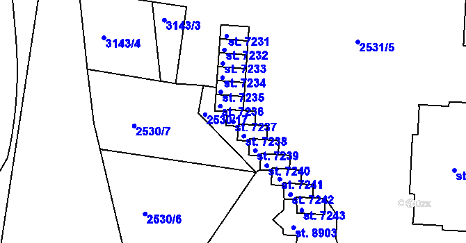 Parcela st. 7237 v KÚ Pardubice, Katastrální mapa