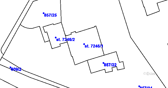 Parcela st. 7246/1 v KÚ Pardubice, Katastrální mapa