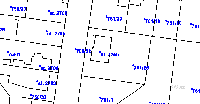 Parcela st. 7256 v KÚ Pardubice, Katastrální mapa