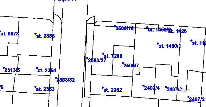 Parcela st. 7268 v KÚ Pardubice, Katastrální mapa