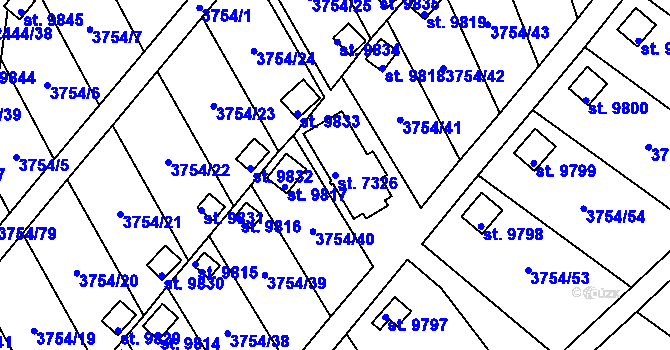 Parcela st. 7326 v KÚ Pardubice, Katastrální mapa