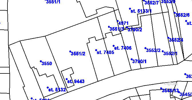 Parcela st. 7405 v KÚ Pardubice, Katastrální mapa