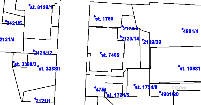 Parcela st. 7409 v KÚ Pardubice, Katastrální mapa