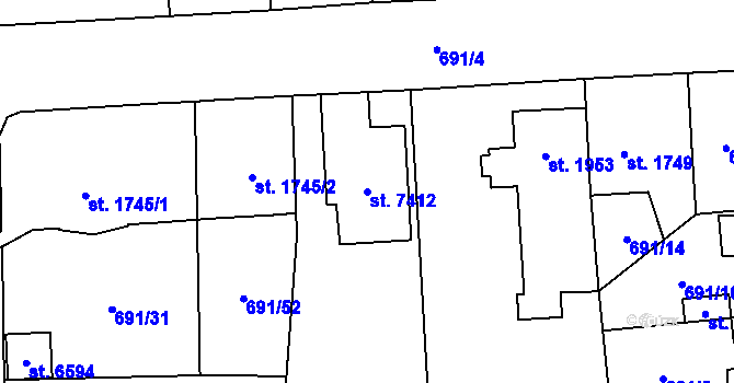 Parcela st. 7412 v KÚ Pardubice, Katastrální mapa