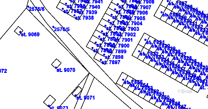 Parcela st. 7898 v KÚ Pardubice, Katastrální mapa