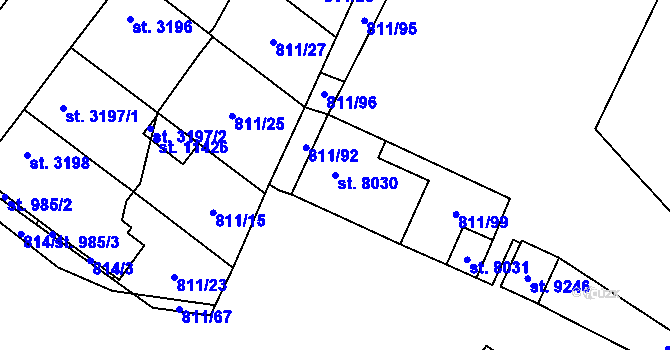Parcela st. 8030 v KÚ Pardubice, Katastrální mapa
