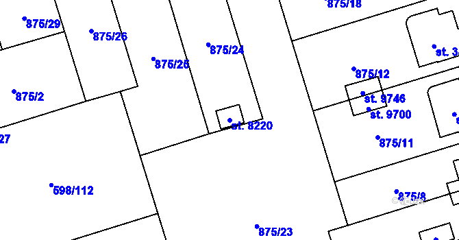 Parcela st. 8220 v KÚ Pardubice, Katastrální mapa