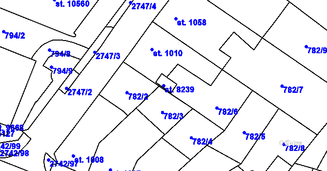 Parcela st. 8239 v KÚ Pardubice, Katastrální mapa