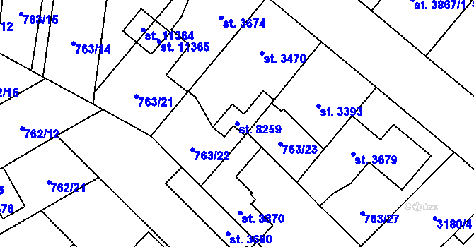 Parcela st. 8259 v KÚ Pardubice, Katastrální mapa