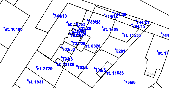 Parcela st. 8328 v KÚ Pardubice, Katastrální mapa
