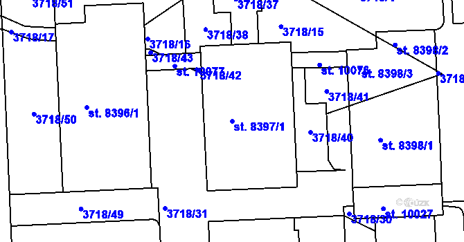 Parcela st. 8397/1 v KÚ Pardubice, Katastrální mapa