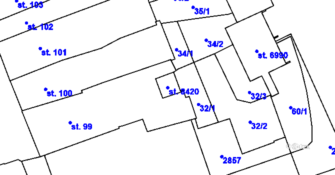 Parcela st. 8420 v KÚ Pardubice, Katastrální mapa