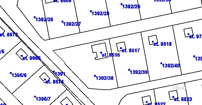 Parcela st. 8516 v KÚ Pardubice, Katastrální mapa