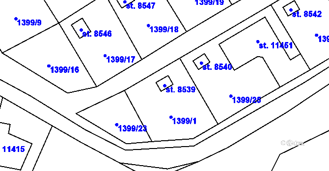 Parcela st. 8539 v KÚ Pardubice, Katastrální mapa
