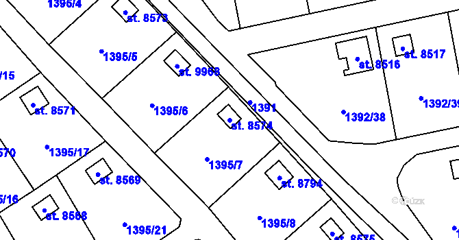 Parcela st. 8574 v KÚ Pardubice, Katastrální mapa