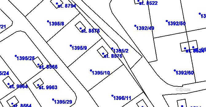 Parcela st. 8576 v KÚ Pardubice, Katastrální mapa