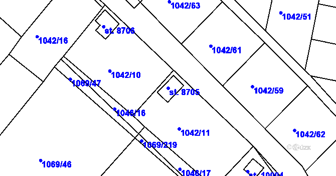 Parcela st. 8705 v KÚ Pardubice, Katastrální mapa