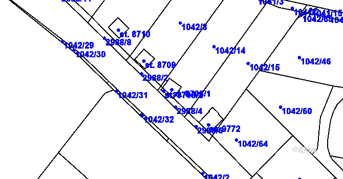 Parcela st. 8708/1 v KÚ Pardubice, Katastrální mapa