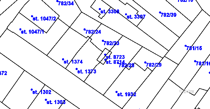 Parcela st. 8723 v KÚ Pardubice, Katastrální mapa