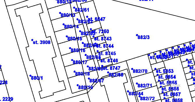 Parcela st. 8745 v KÚ Pardubice, Katastrální mapa