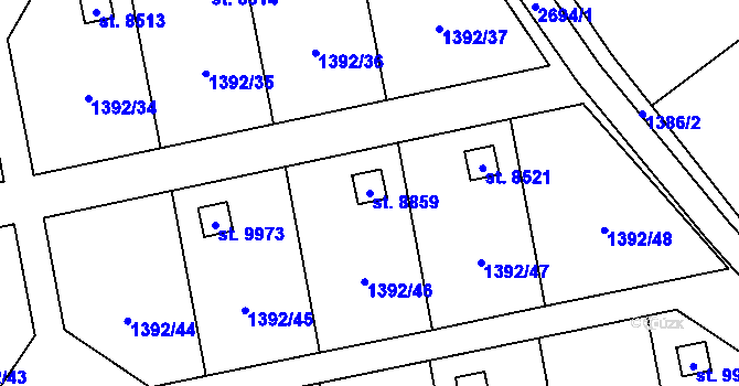 Parcela st. 8859 v KÚ Pardubice, Katastrální mapa