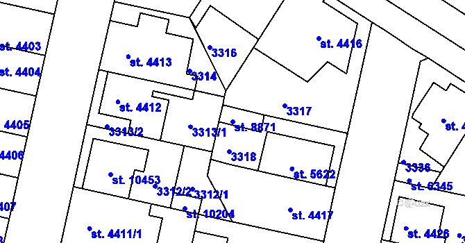 Parcela st. 8871 v KÚ Pardubice, Katastrální mapa