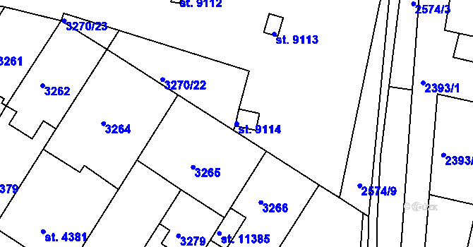 Parcela st. 9114 v KÚ Pardubice, Katastrální mapa