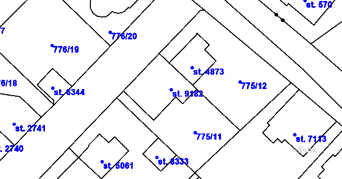 Parcela st. 9182 v KÚ Pardubice, Katastrální mapa