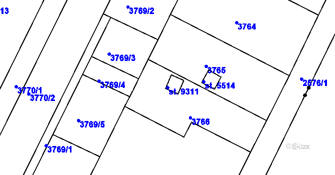 Parcela st. 9311 v KÚ Pardubice, Katastrální mapa