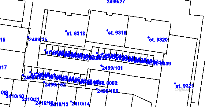 Parcela st. 9331 v KÚ Pardubice, Katastrální mapa