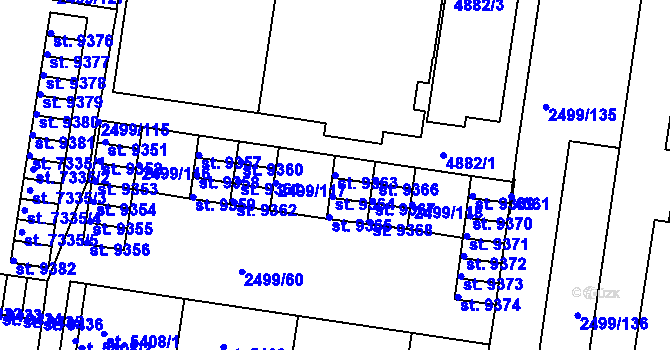 Parcela st. 9363 v KÚ Pardubice, Katastrální mapa