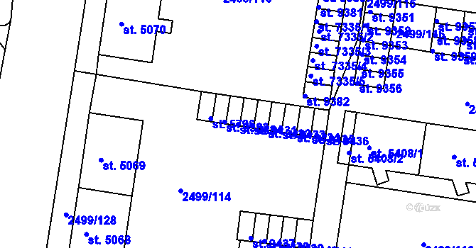 Parcela st. 9384 v KÚ Pardubice, Katastrální mapa