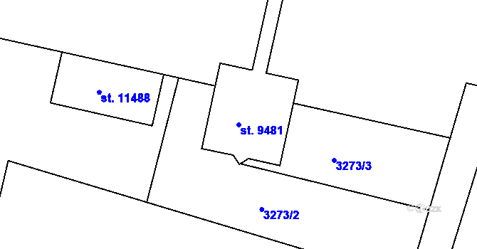 Parcela st. 9481 v KÚ Pardubice, Katastrální mapa