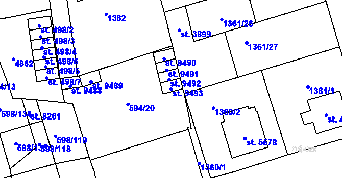 Parcela st. 9493 v KÚ Pardubice, Katastrální mapa