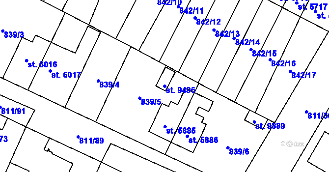 Parcela st. 9496 v KÚ Pardubice, Katastrální mapa