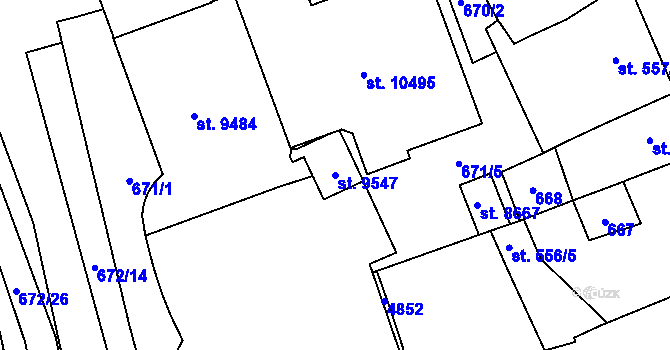 Parcela st. 9547 v KÚ Pardubice, Katastrální mapa