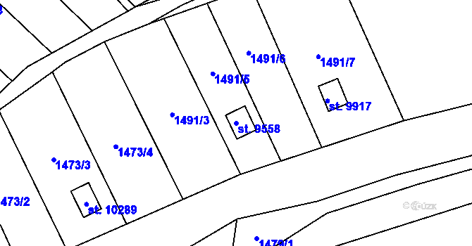 Parcela st. 9558 v KÚ Pardubice, Katastrální mapa