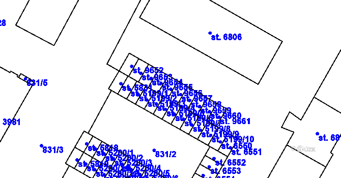 Parcela st. 9656 v KÚ Pardubice, Katastrální mapa