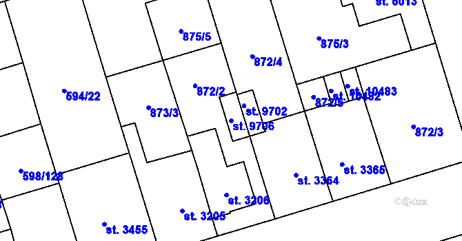 Parcela st. 9706 v KÚ Pardubice, Katastrální mapa