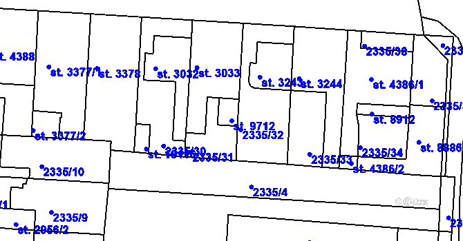 Parcela st. 9712 v KÚ Pardubice, Katastrální mapa