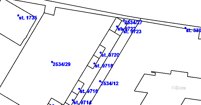 Parcela st. 9720 v KÚ Pardubice, Katastrální mapa