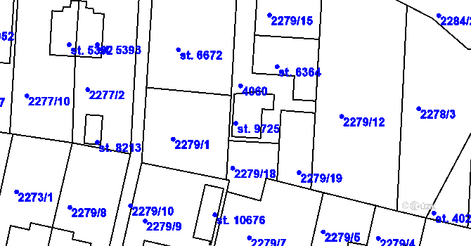 Parcela st. 9725 v KÚ Pardubice, Katastrální mapa