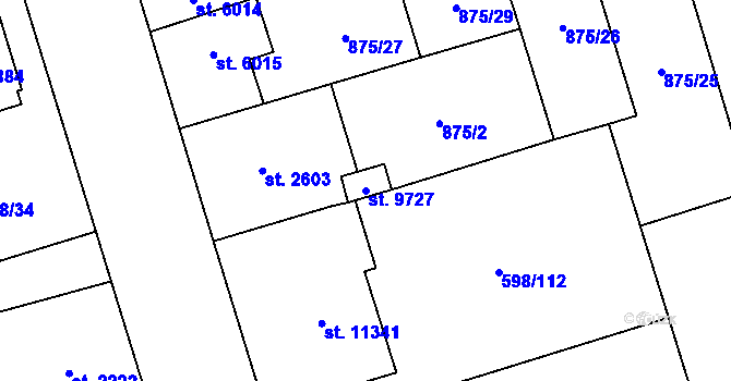 Parcela st. 9727 v KÚ Pardubice, Katastrální mapa
