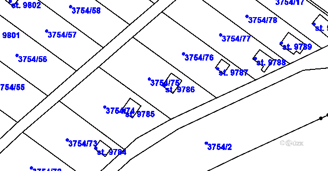 Parcela st. 9786 v KÚ Pardubice, Katastrální mapa