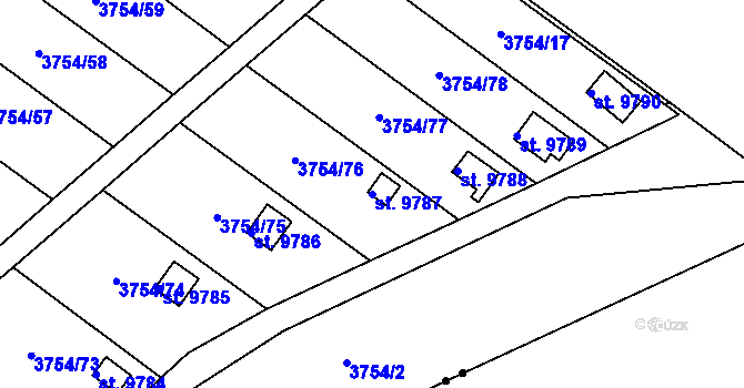 Parcela st. 9787 v KÚ Pardubice, Katastrální mapa