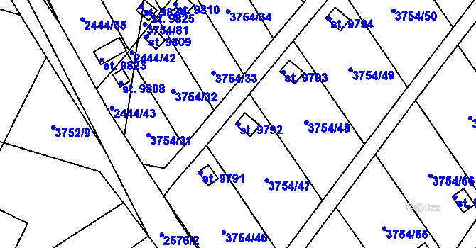 Parcela st. 9792 v KÚ Pardubice, Katastrální mapa