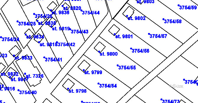 Parcela st. 9800 v KÚ Pardubice, Katastrální mapa