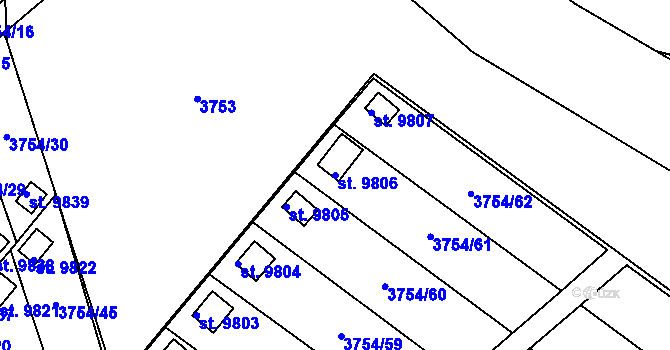 Parcela st. 9806 v KÚ Pardubice, Katastrální mapa